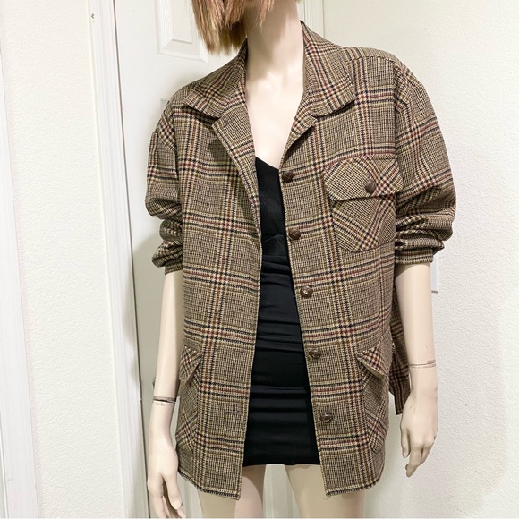 Vintage For Pete’s Sake Brown/Tan Houndstooth Oversized Blazer Jacket Size L - Picture 3 of 14
